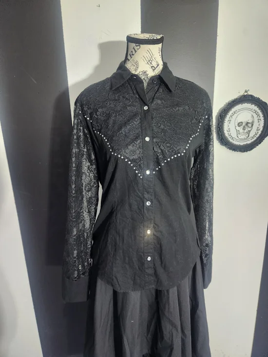 Panhandle Slim Black Lace Button-Down Shirt - Picture 4 of 8